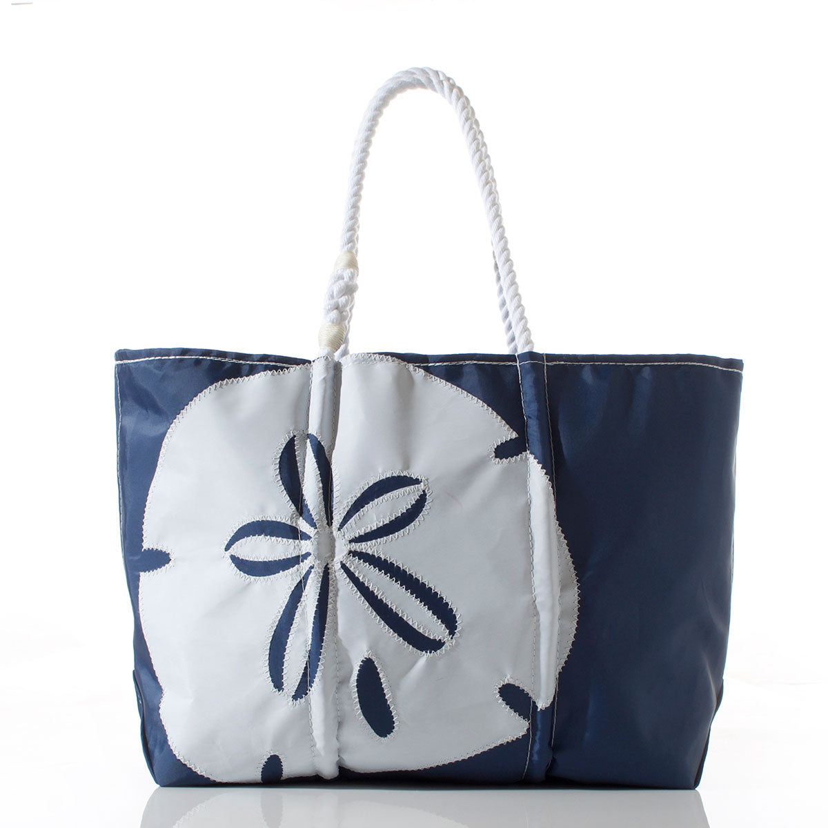 White on Navy Sand Dollar Large Tote Handmade in Maine from Recycled Sails