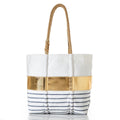 Grey Mariner Stripe Medium Tote Handmade in Maine from Recycled Sails