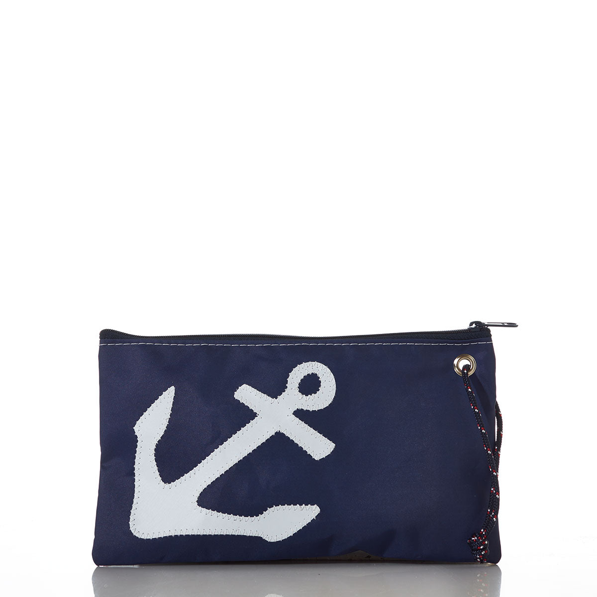 White-on-Navy Anchor Large Wristlet Handmade in Maine from Recycled Sails