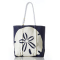 White on Navy Sand Dollar Medium Tote Handmade in Maine from Recycled Sails