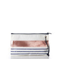 Rose Gold-on-Navy Mariner Stripe Large Wristlet Handmade in Maine from Recycled Sails