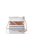 Rose Gold-on-Navy Mariner Stripe Slim Crossbody Bag Handmade in Maine from Recycled Sails