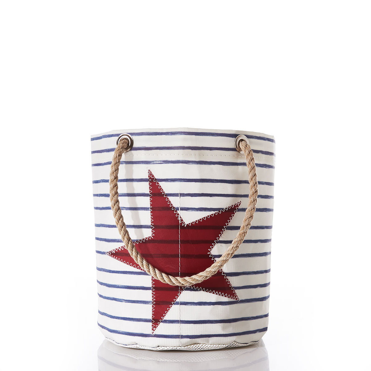 Breton Stripe and Star Beachcomber Bucket Handmade in Maine from Recycled Sails