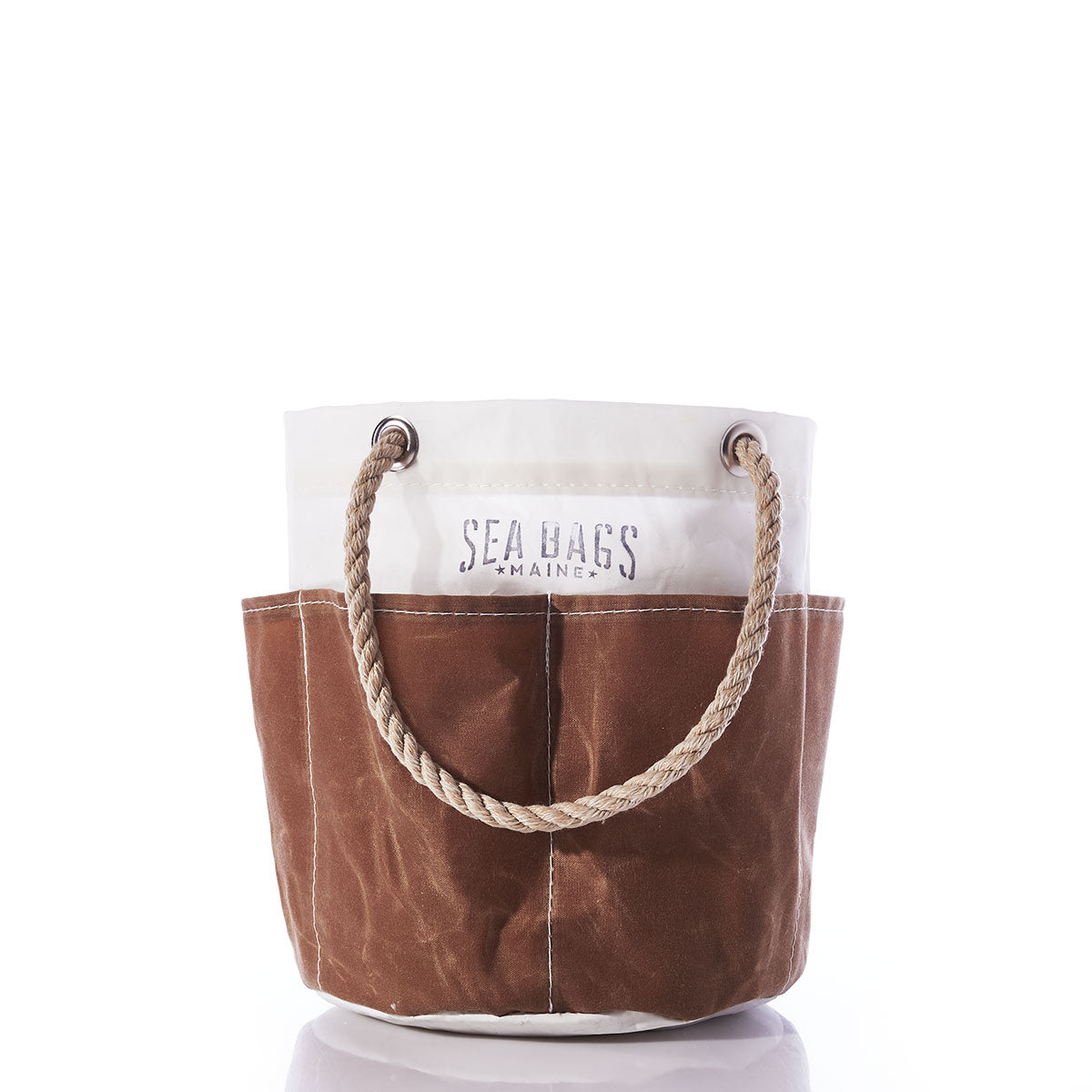 All Purpose Tan Tool Bucket Bag Handmade in Maine from Recycled Sails