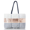 Rose Gold-on-Navy Mariner Stripe Large Tote Handmade in Maine from Recycled Sails