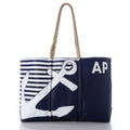 Custom Monogram Breton Stripe Anchor Large Tote Handmade in Maine from Recycled Sails
