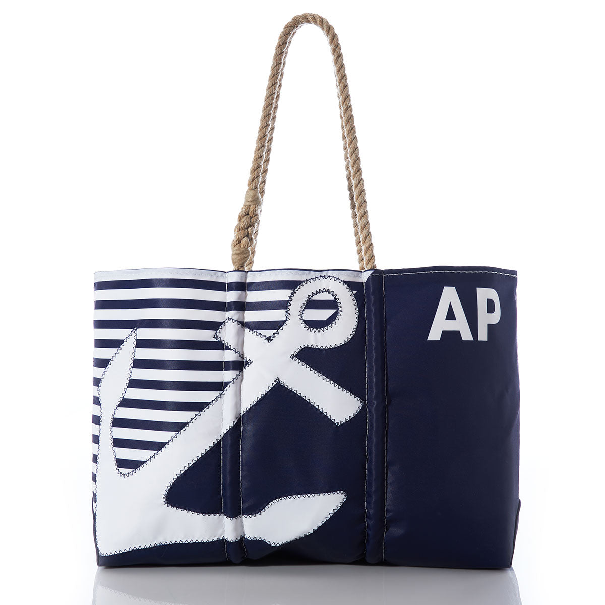 Custom Monogram Breton Stripe Anchor Large Tote Handmade in Maine from Recycled Sails