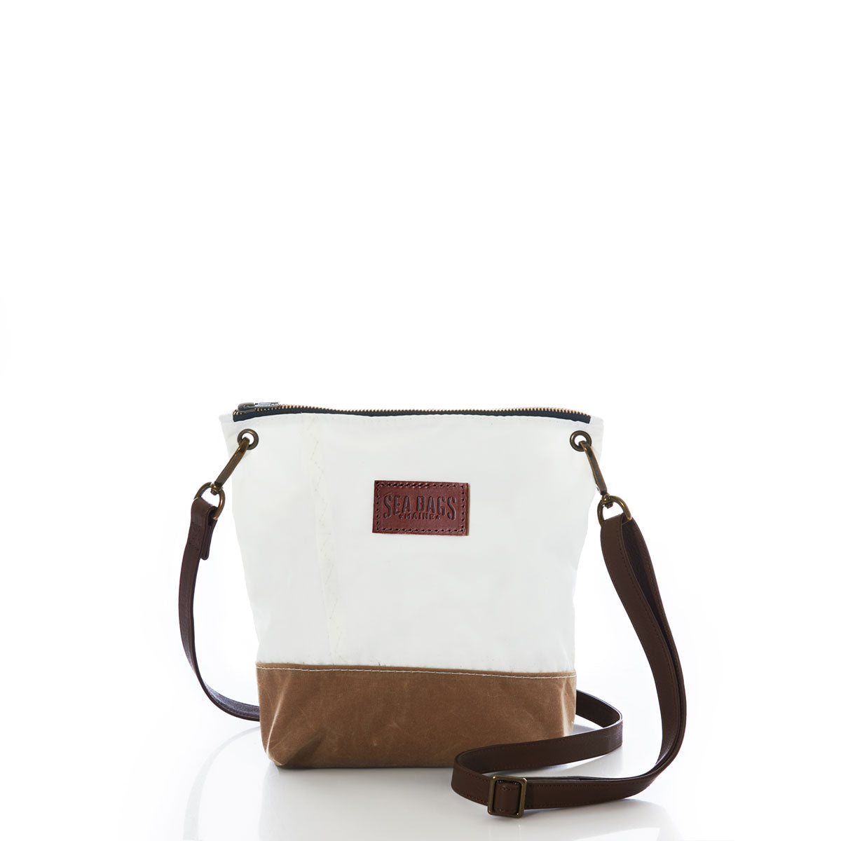 Tan Chebeague Crossbody Bag Handmade in Maine from Recycled Sails