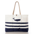 Breton Stripe Whale Ogunquit Beach Tote Handmade in Maine from Recycled Sails