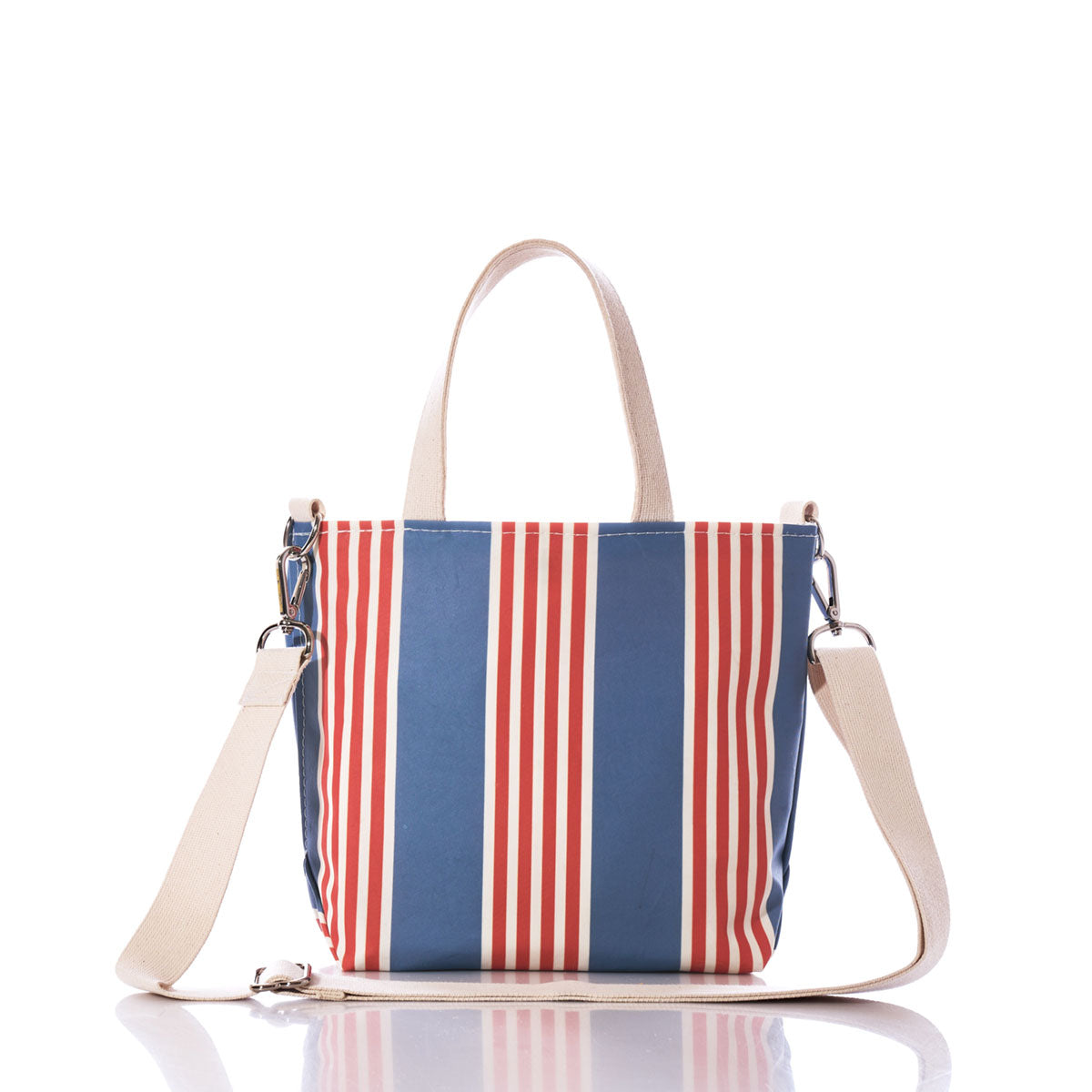 French Stripe Crossbody Tote Handmade in Maine from Recycled Sails