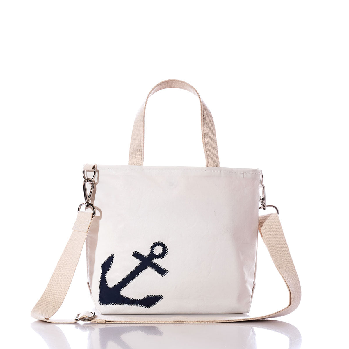 Navy Anchor Crossbody Tote Handmade in Maine from Recycled Sails