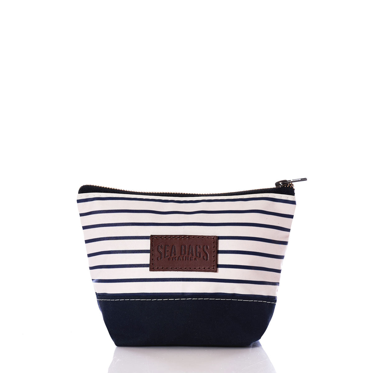 Navy Mariner Stripe Chebeague Cosmetic Bag Handmade in Maine from Recycled Sails