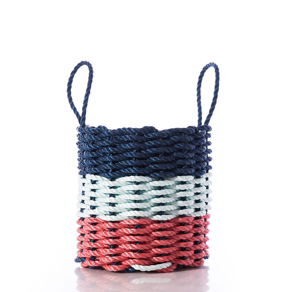 Fisherman Rope Basket - Navy, Sea Foam, & Red Handmade in Maine from Recycled Sails