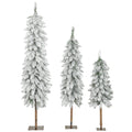 Set of 3 Pencil Flocked Christmas Tree, 3ft 4ft 5ft Slim Downswept Xmas Tree with Metal Stand