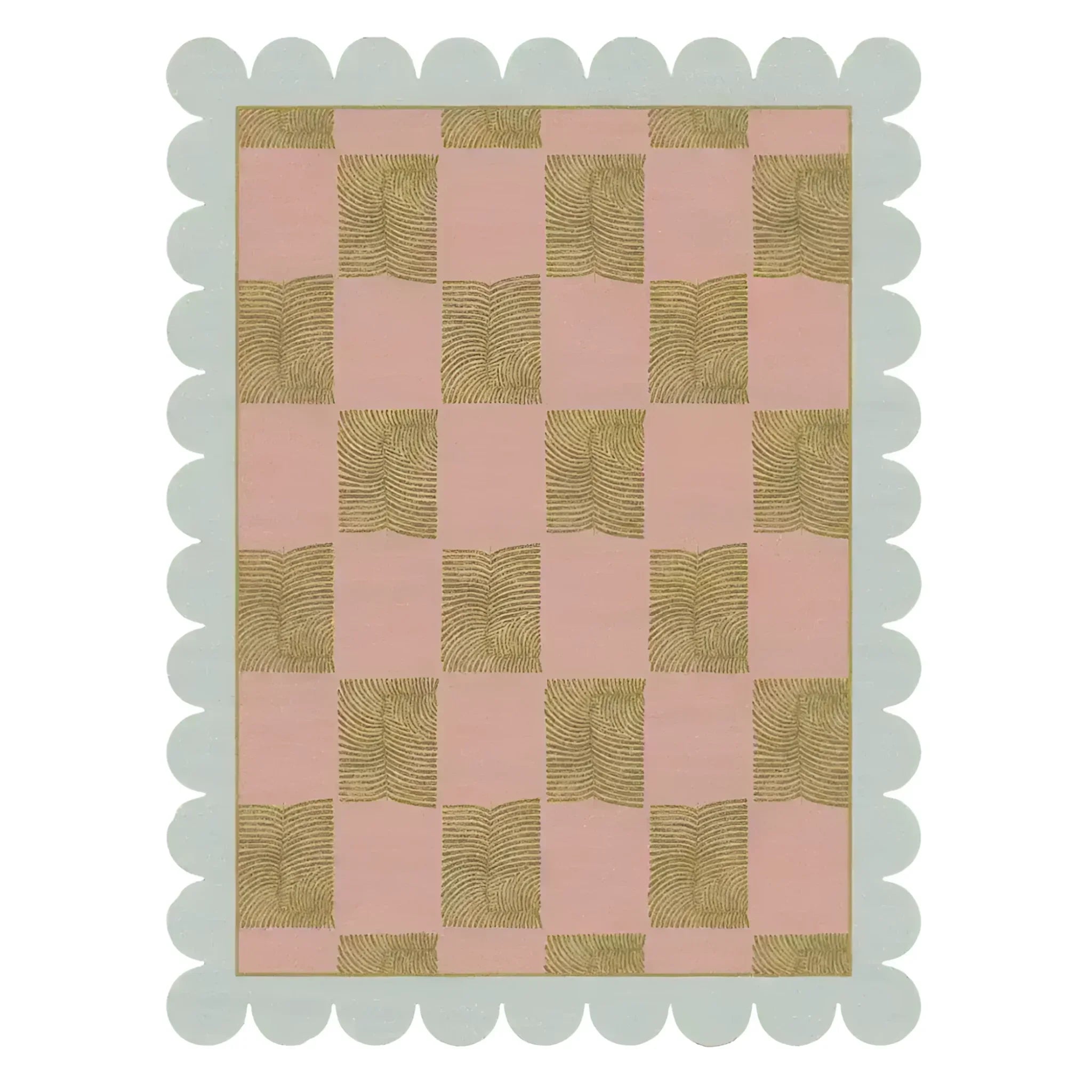 Scalloped Leaf Checker Pastel Hand Tufted Rug 5' x 7'