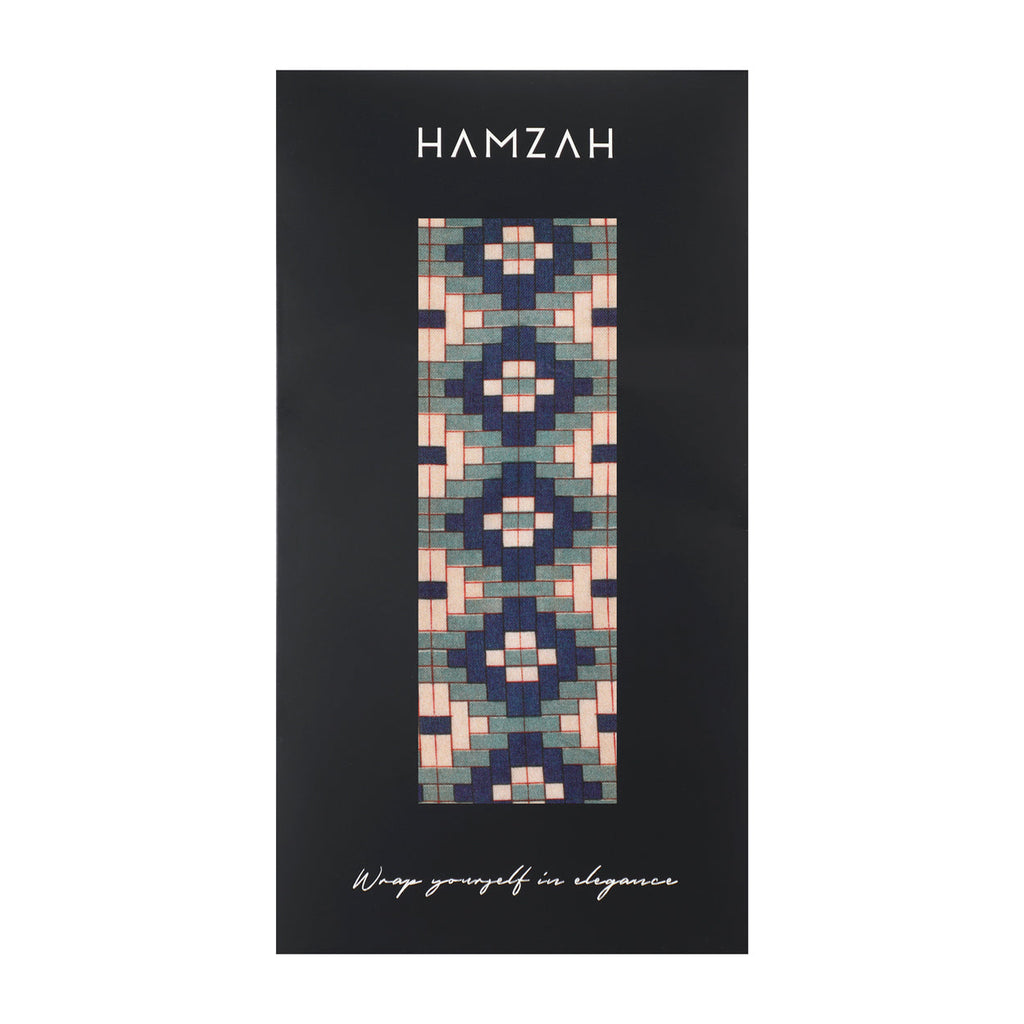 Geometric Islamic Scarf – Blue, Green & Beige Pattern, 100% Modal - Ziyarat
