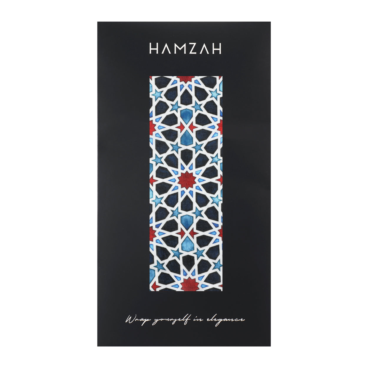 Islamic Art Inspired Scarf in Blue, Red, and Black