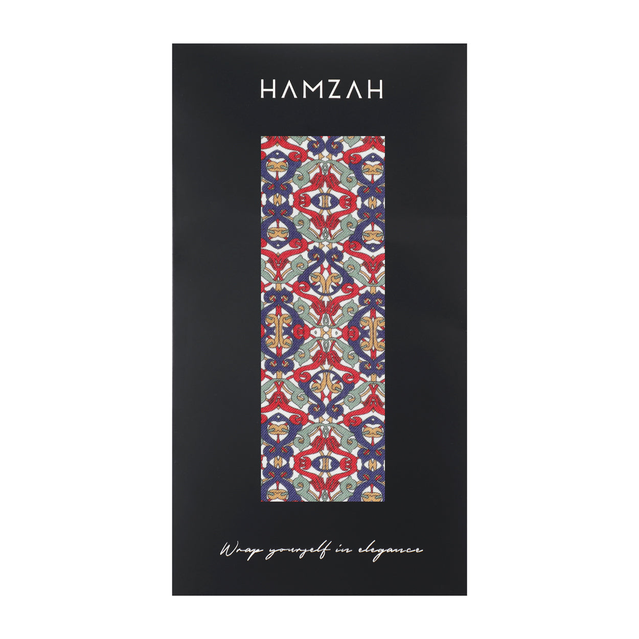 Burgundy and Blue Neck Scarf with Arabesque Motifs
