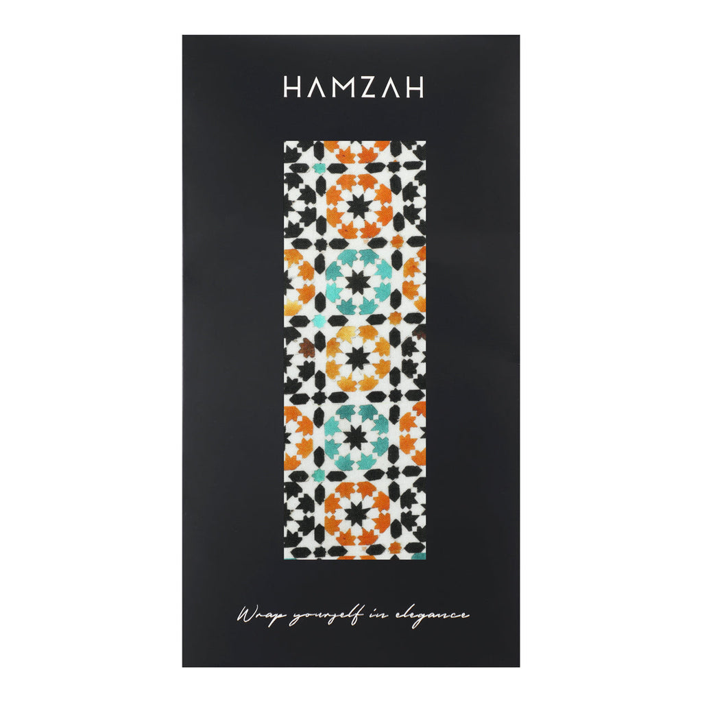 Green & Orange Islamic Art-Inspired Scarf Sabika