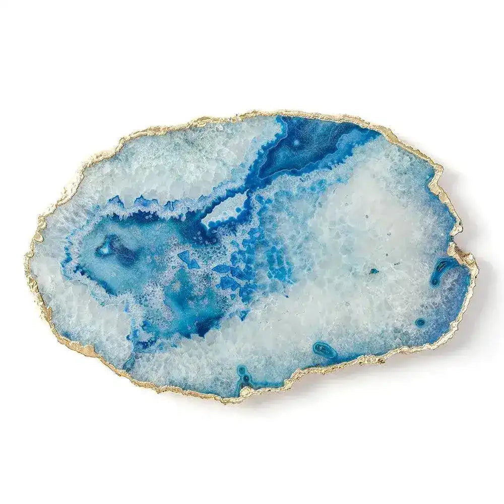 Serein Decor Blue Agate Cheese Board with Gold Trim
