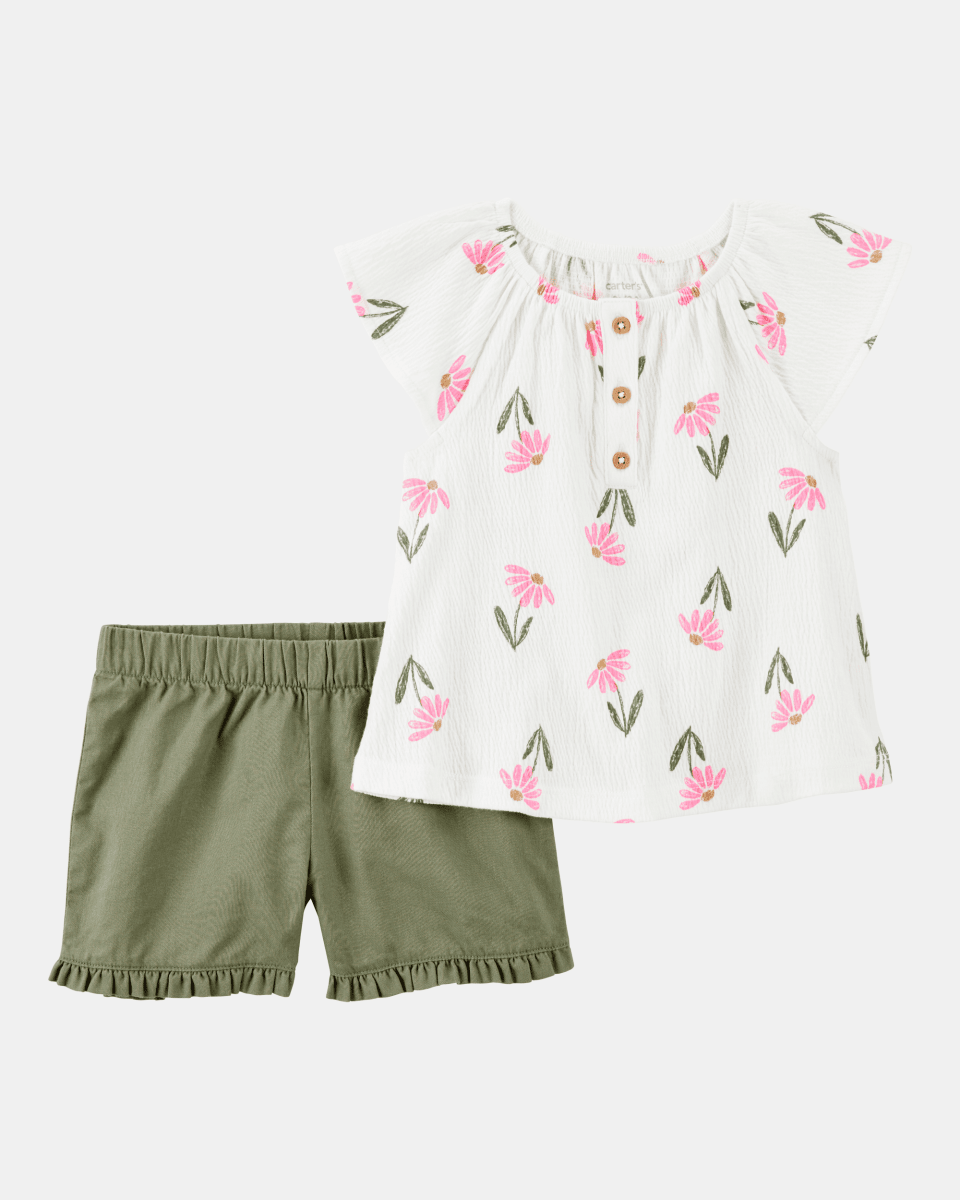 Set dos piezas, pantalón corto de algodón y blusa de jersey, diseño floral