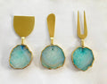 Set of 3 Aqua Agate Cheese Knives Spreaders