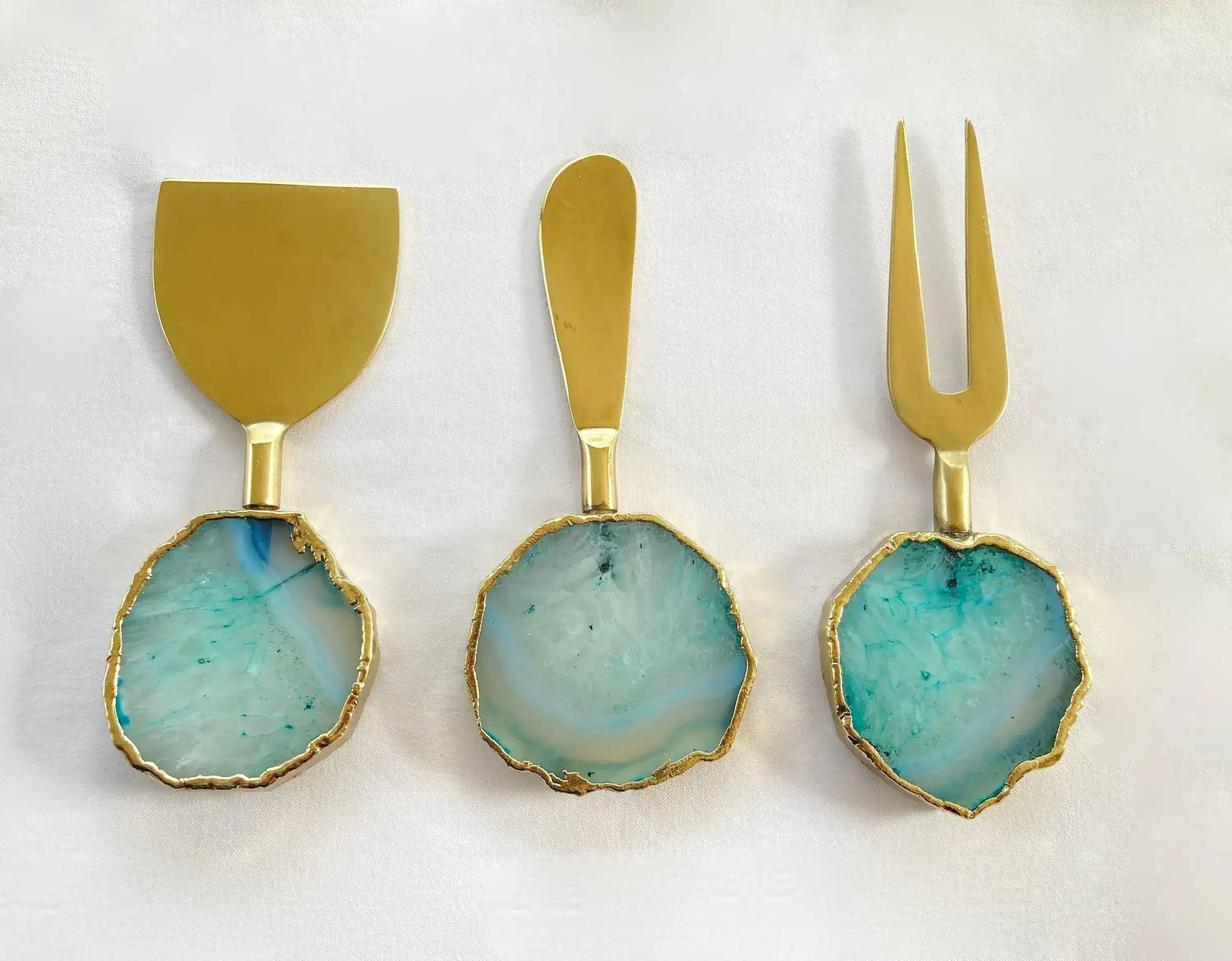 Set of 3 Aqua Agate Cheese Knives Spreaders