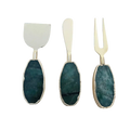 Set of 3 Green Agate Cheese Knives Spreaders