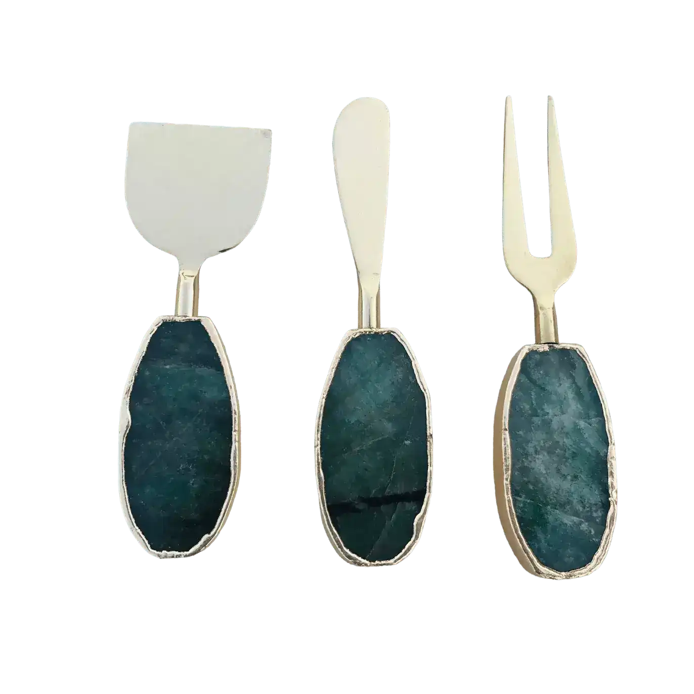 Set of 3 Green Agate Cheese Knives Spreaders