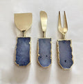 Set of 3 Light Ink Blue Agate Cheese Knives Spreaders