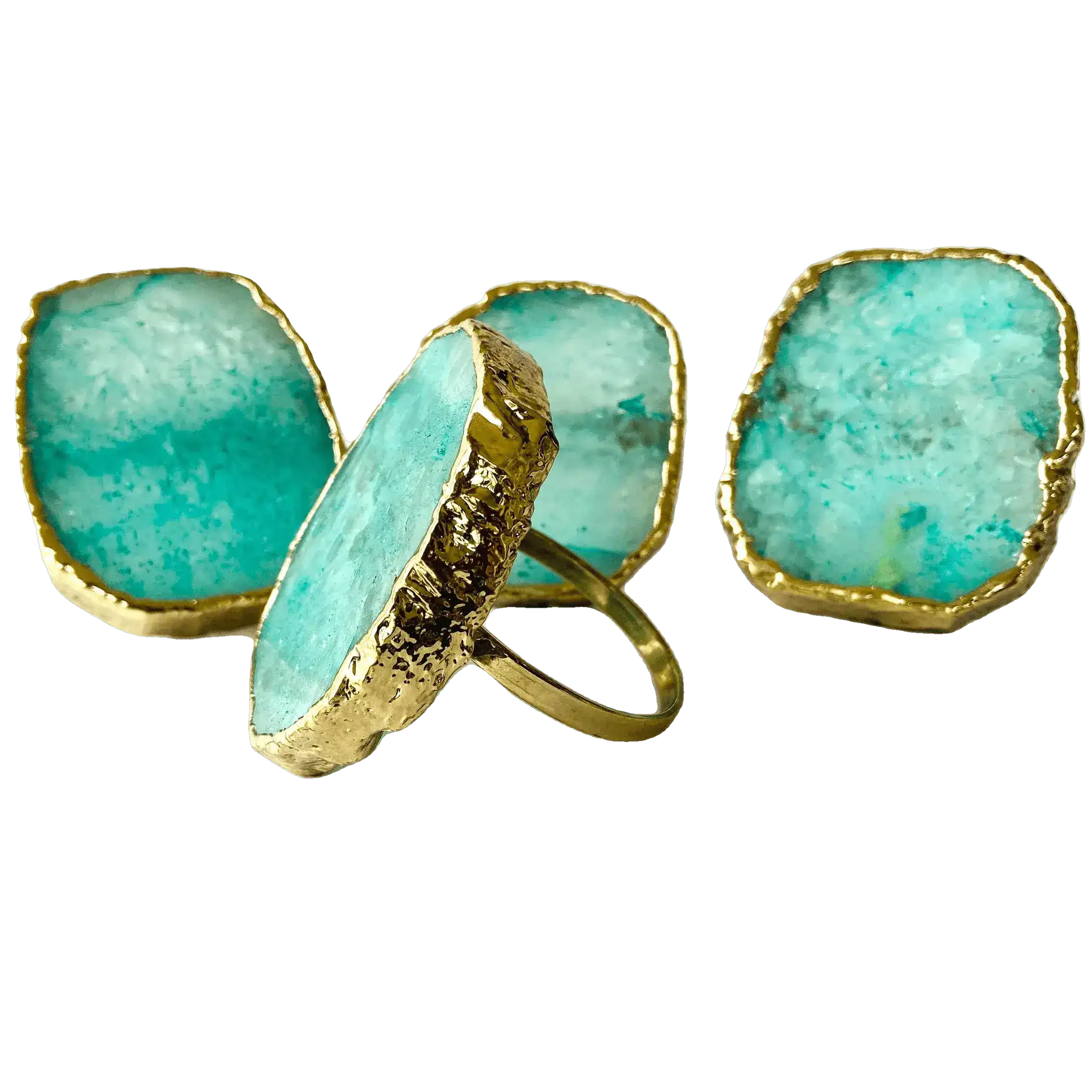 Set of 4 Hand Rounded Aqua Agate Napkin Rings