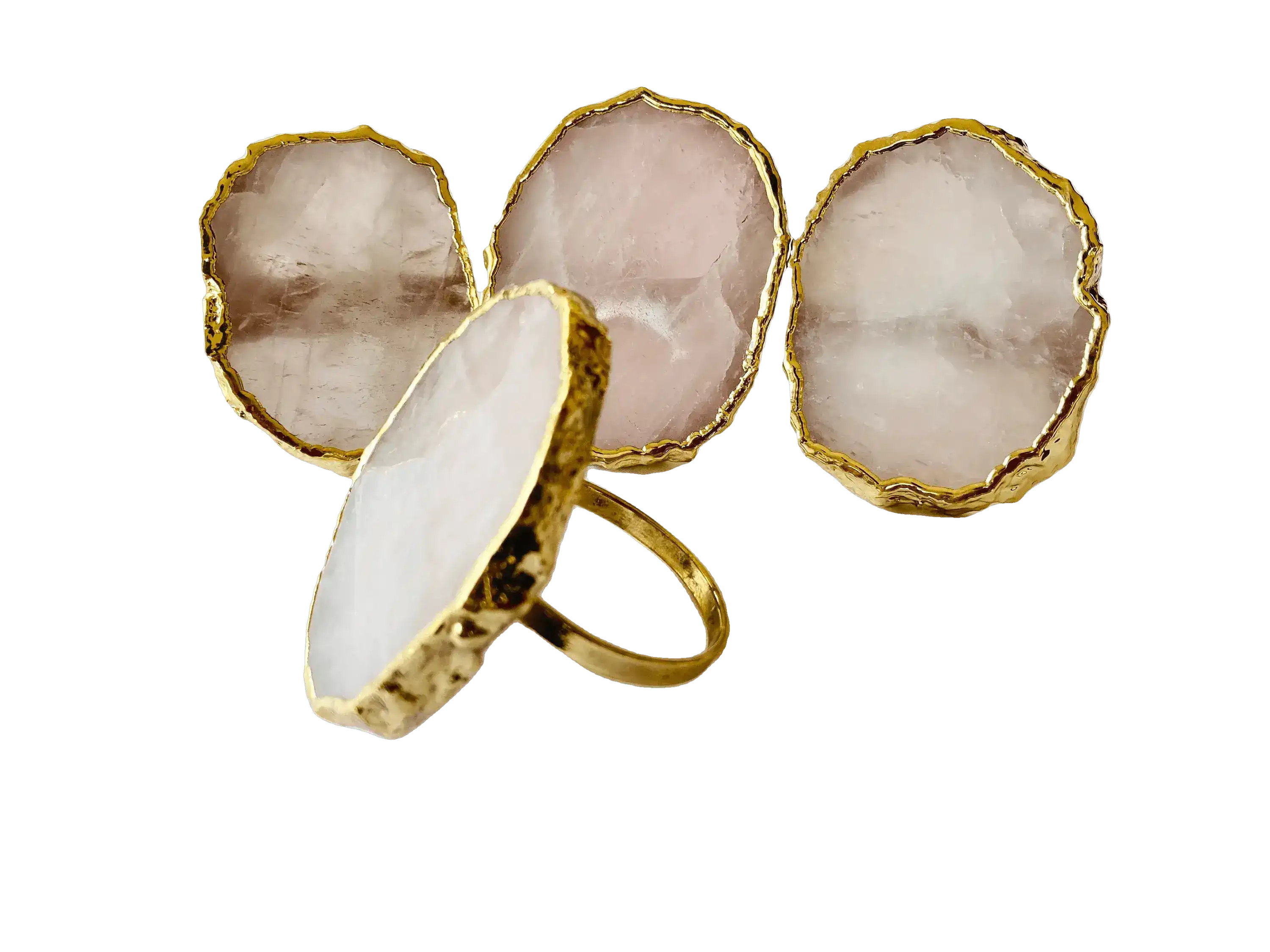 Set of 4 Hand Rounded Rose Quartz Agate Napkin Rings