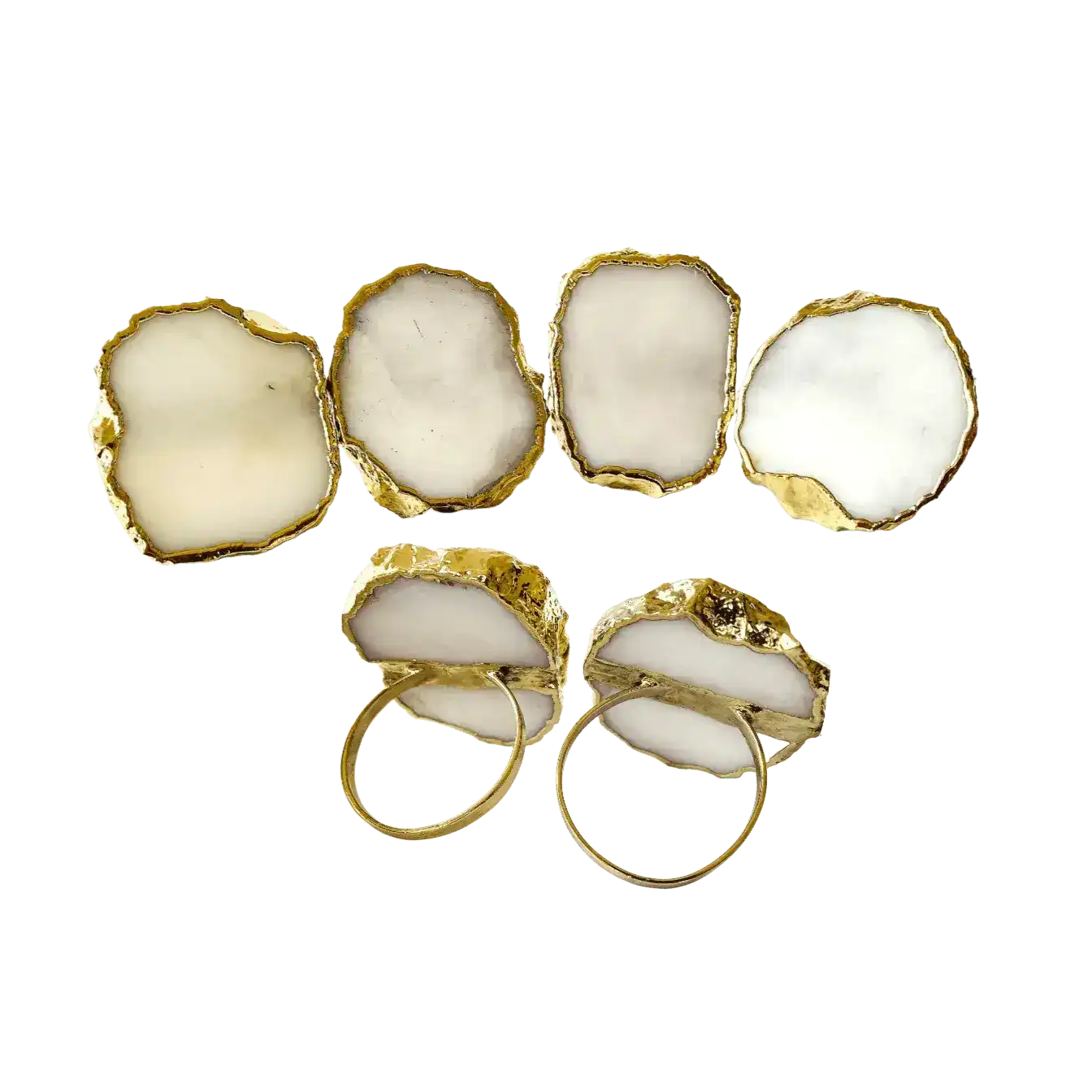 Set of 4 Hand Rounded White Agate Napkin Rings