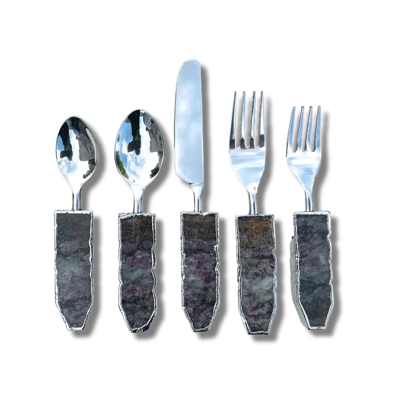 Set of 5 Pieces Lepidolite Gemstone Agate Cutlery