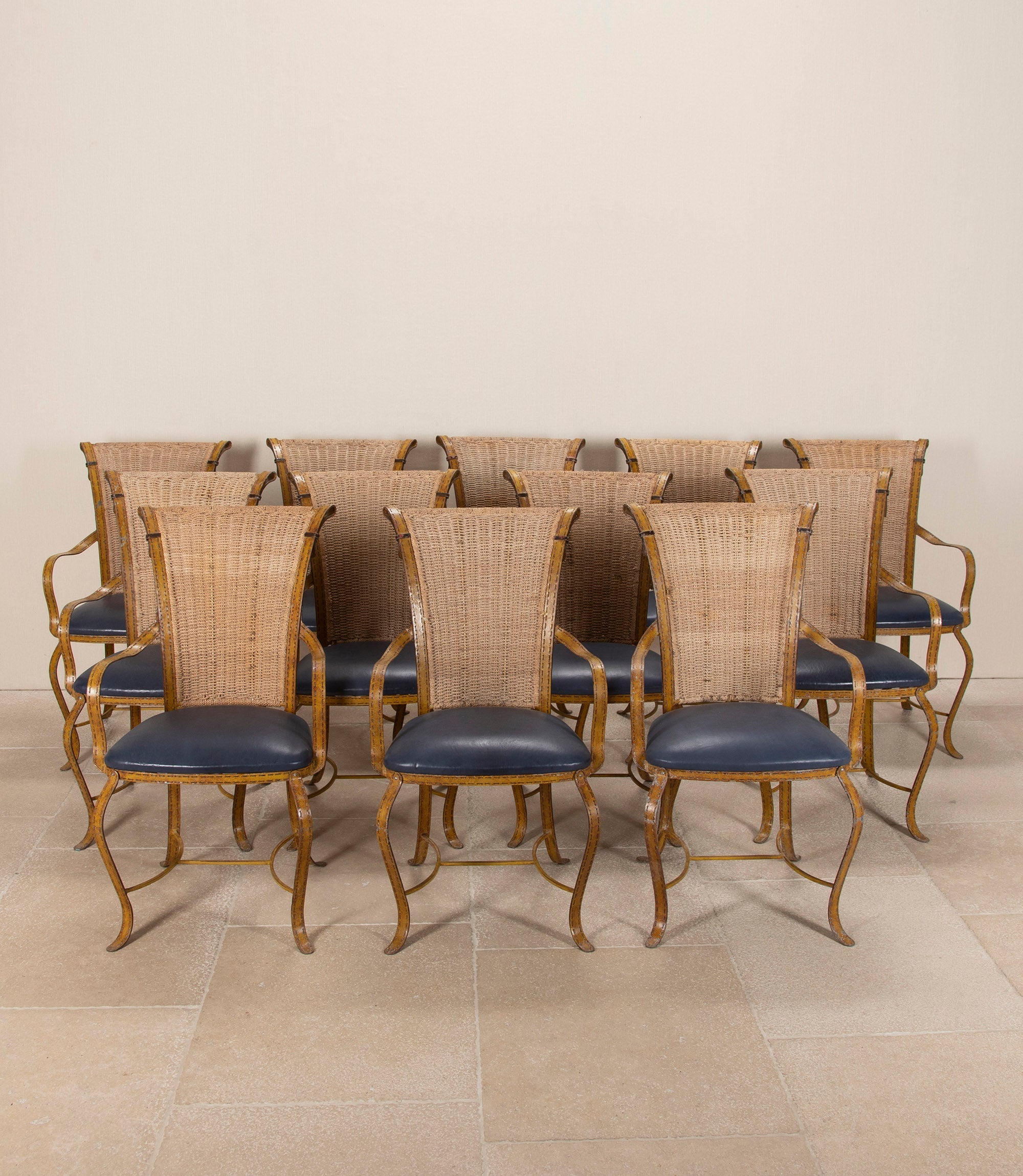 Set of Twelve 20th Century Lacquered Iron Dining Chairs By Sister Parish Design