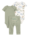 Conjunto tres piezas de algodón pantalón y dos bodies diseño caimán