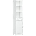 65" Tall Bath Linen Cabinet w/ 3 Open Shelves, Recessed Door & Adjustable Shelf, White