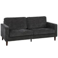 3-Seater Upholstered Sofa with Button Tufting, Wood Legs, Dark Grey