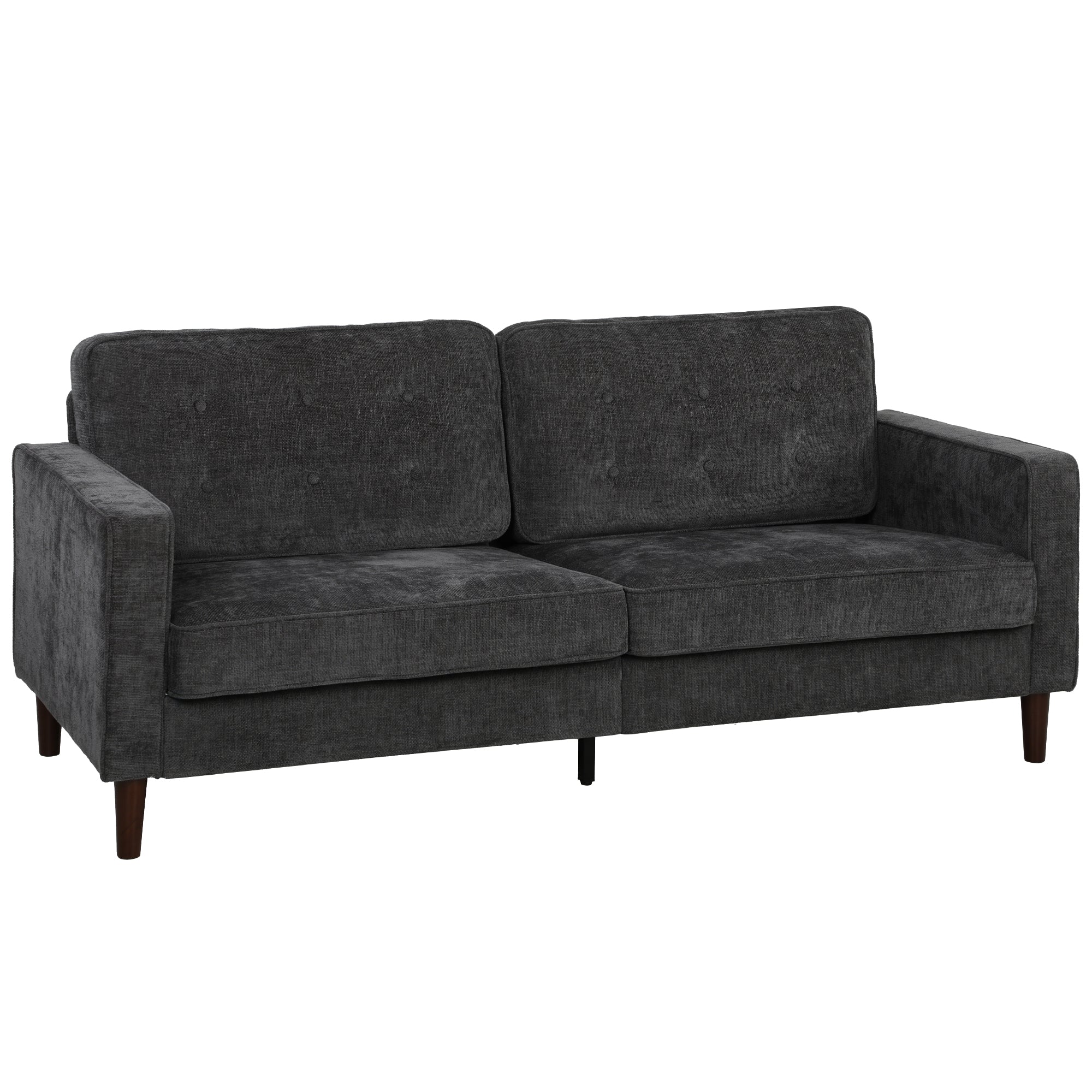 3-Seater Upholstered Sofa with Button Tufting, Wood Legs, Dark Grey