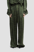 Balenciaga Crocodile-Print Satin Trousers — Green