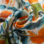 Green and Orange Silk Scarf with Ikat Print