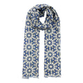 Silk and Wool Scarf with Blue and Gray Print