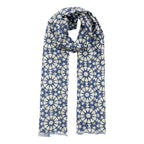 Silk and Wool Scarf with Blue and Gray Print