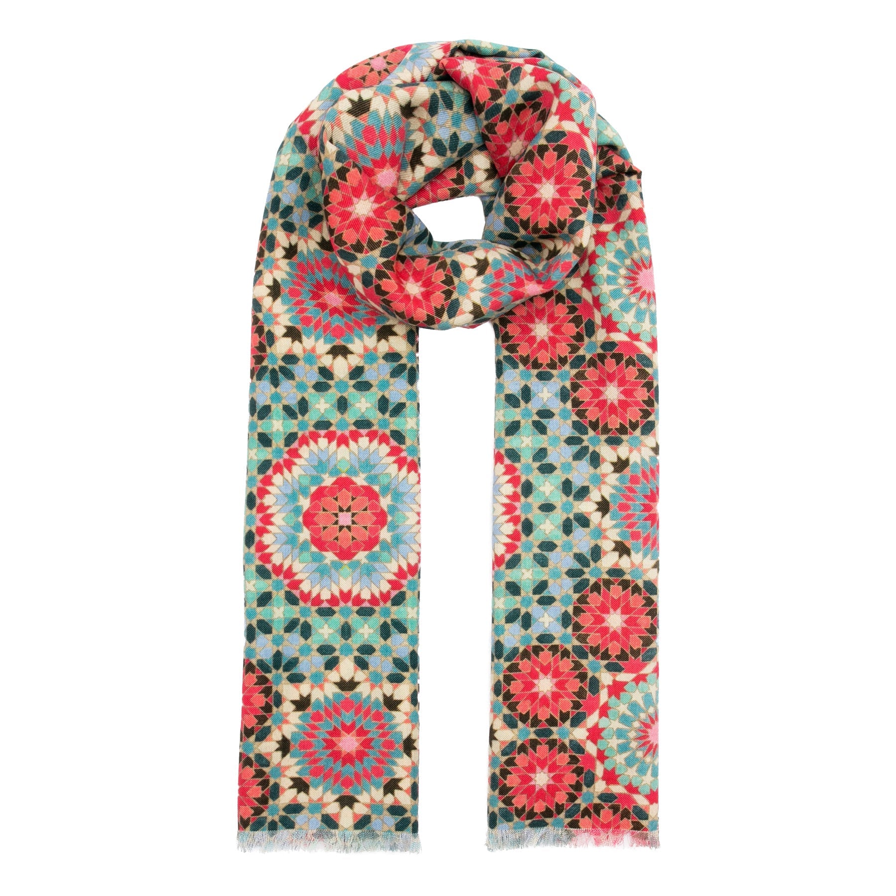 Large Silk and Wool Multicolor Scarf Baraka V1