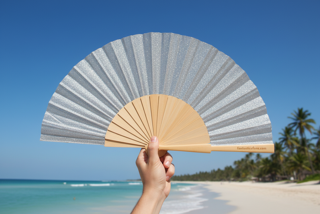 Silver Glitter 23cm Fan