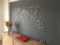 Silver Gray Geometric World Map Metal Art