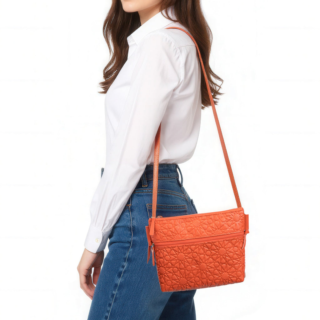 Orange Embossed Crossbody Bag with Islamic Design Pattern