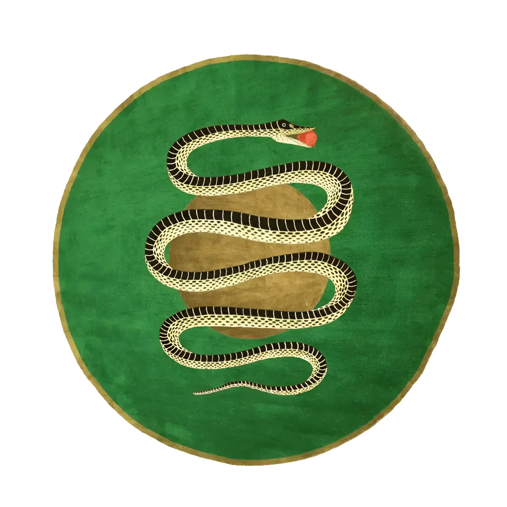 Snake and Apple Green Gold Round Hand Tufted Wool Rug