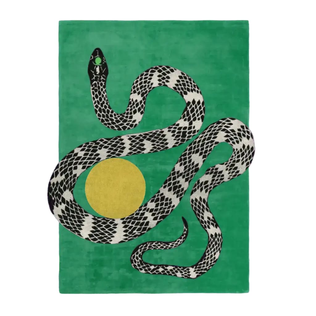 Snake and Sun Green Hand Tufted Wool Rug