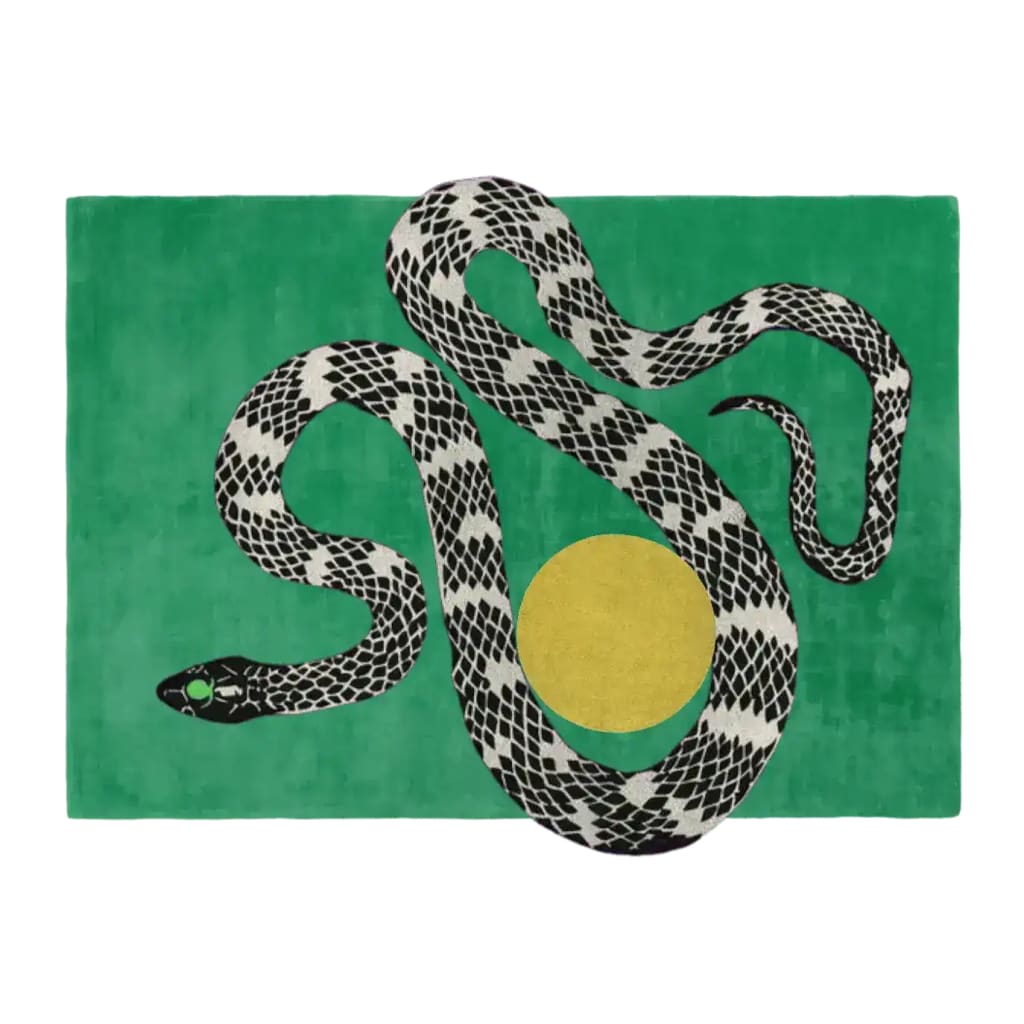 Snake and Sun Green Hand Tufted Wool Rug 5 x 8 ft